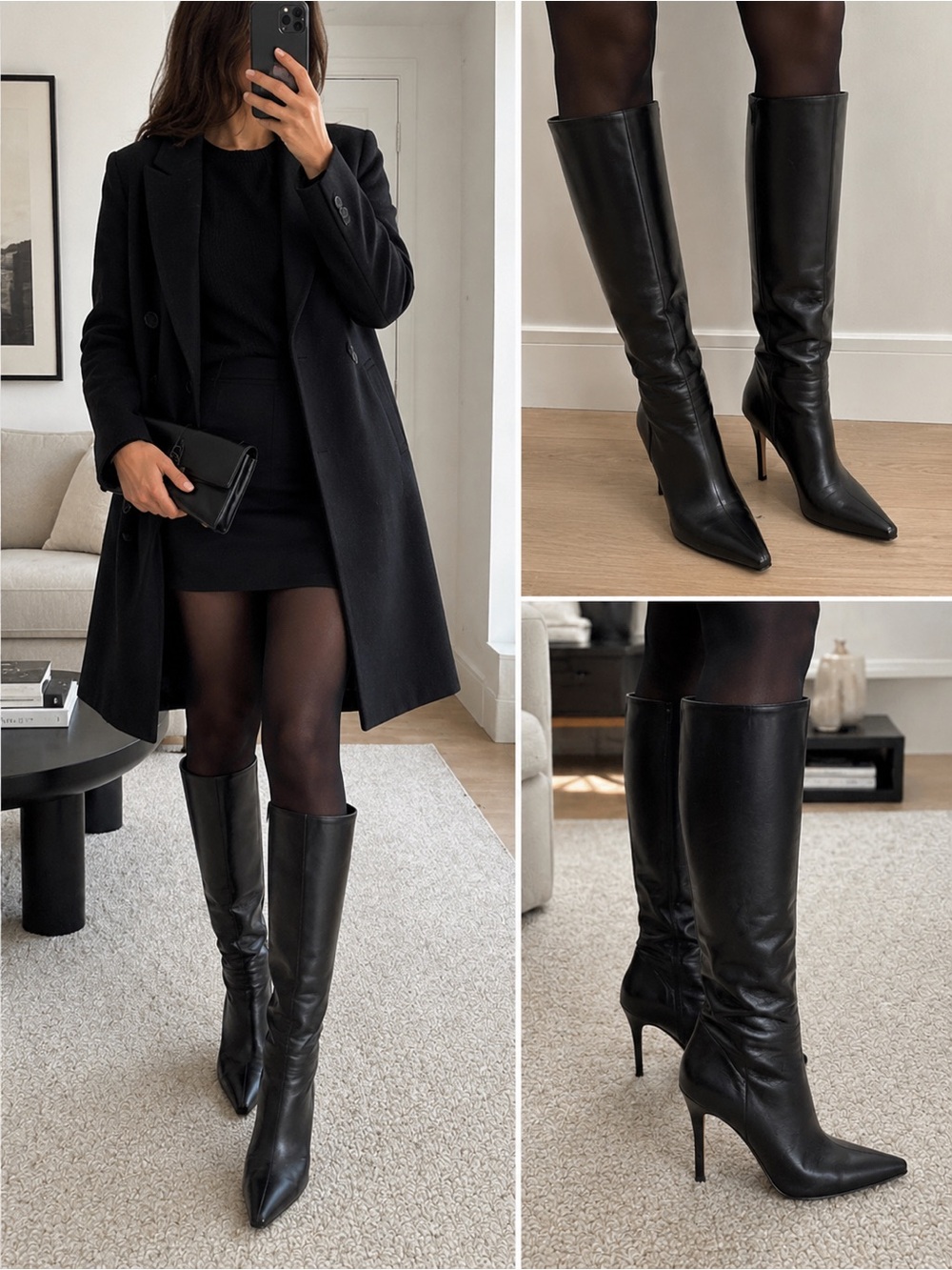 Jimmy Choo Black Leather Over-the-Knee Pointed-Toe Boots - Picture 3 of 3